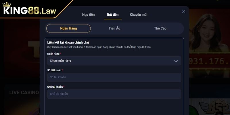 Nạp rút tiền KING88 để nhận được nhiều khuyến mãi lớn 